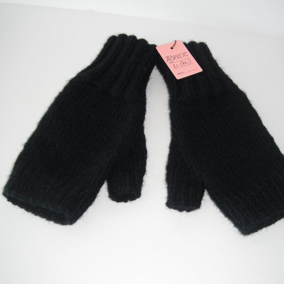 Handmade Fingerless Gloves Mittens Wrist Warmers Acrylic Size L-XL Black - Picture 4 of 6